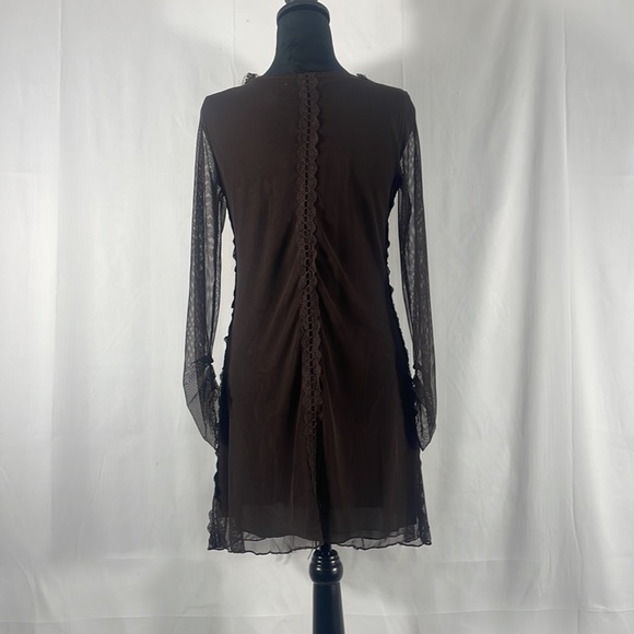 Pretty Angel Brown Dress,tunic dress, top,lace,floral design,sheer,ruffles,small - Picture 9 of 10